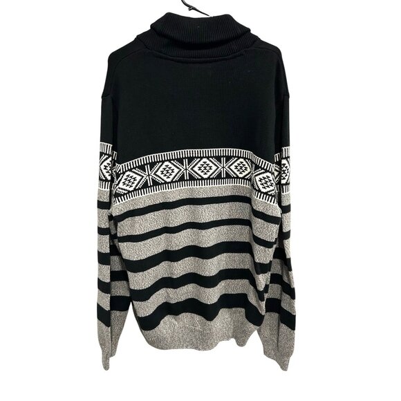 Chaps Mens NE2XL Shawl Collar Knit Sweater Black & Gray Striped Geometric Patter - Picture 2 of 9